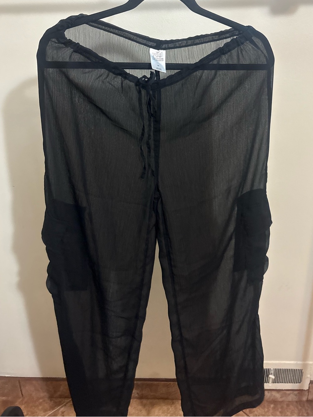 wild fable Sheer Black Wide-Leg Drawstring Pants